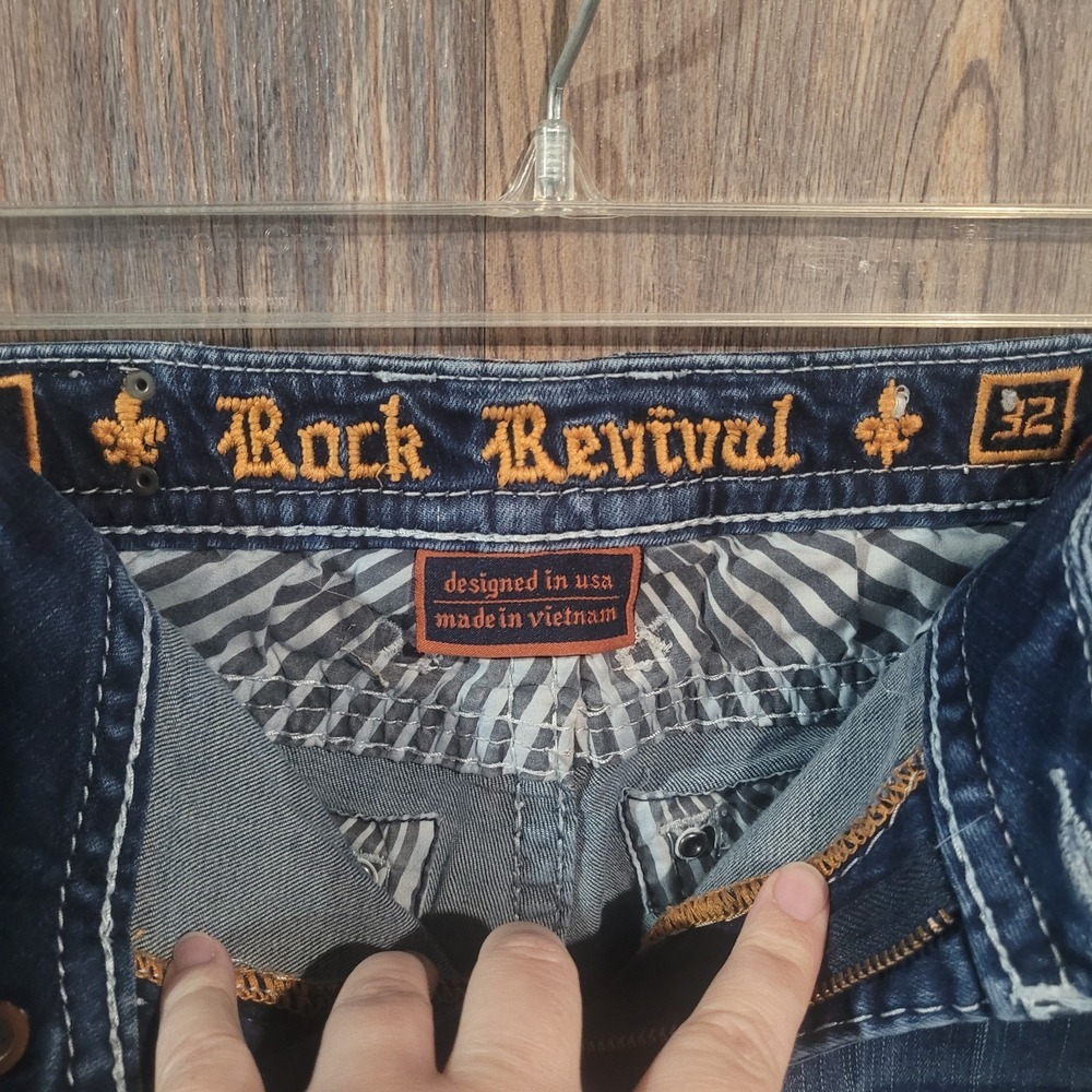 Rock Revival Glade Easy Bootcut Jeans 32 x 29.5 Embellished Rhinestone Pocket - Picture 10 of 14